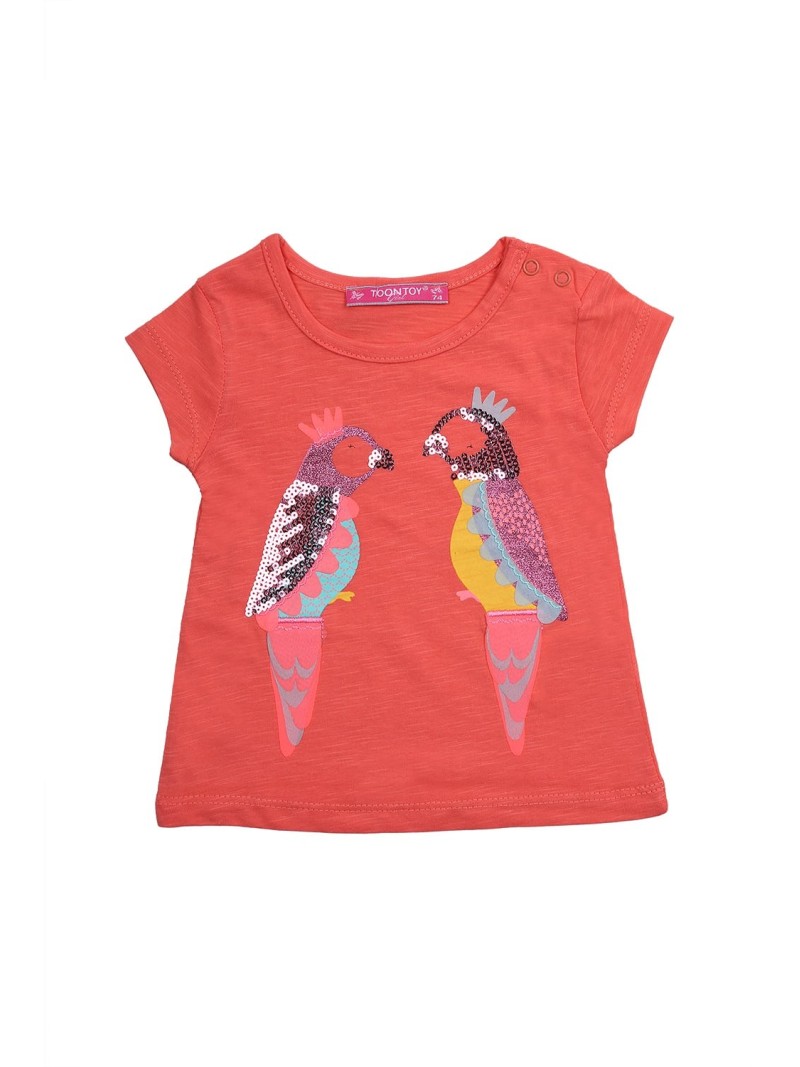 Coral blouse with parrots NDZ8099 - Online store - Boutique